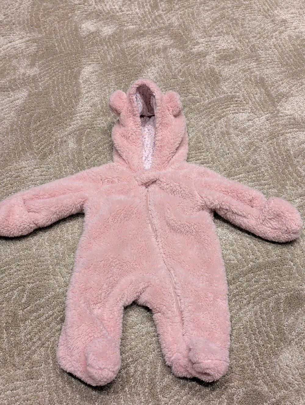 Carter's Baby Pink Plush Hooded Footie One-Piece
